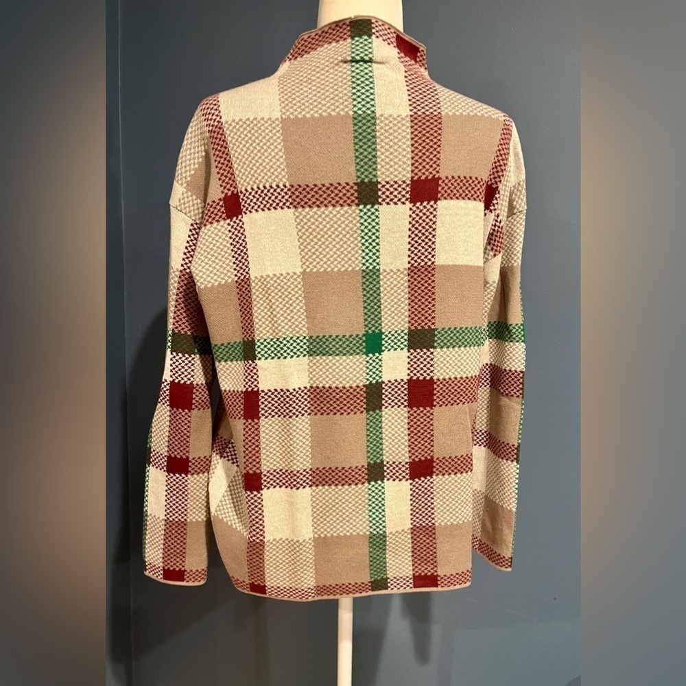 Ann Taylor Factory Holiday Christmas Plaid Mock Neck Tunic Sweater - Picture 2 of 5